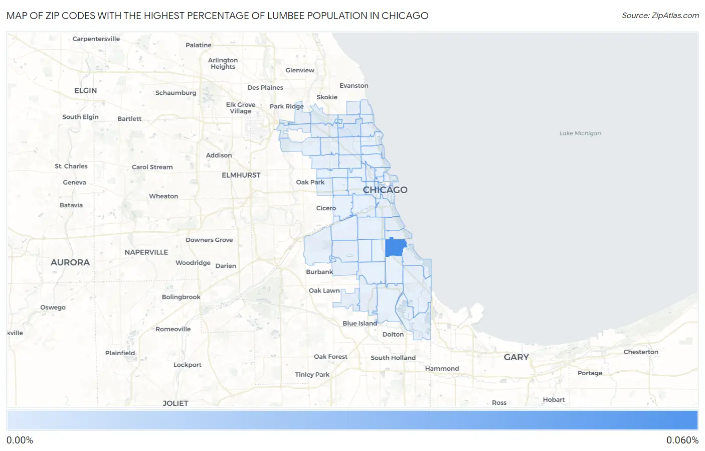 Zip Codes with the Highest Percentage of Lumbee Population in Chicago Map