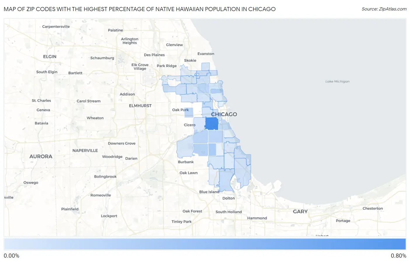 Zip Codes with the Highest Percentage of Native Hawaiian Population in Chicago Map