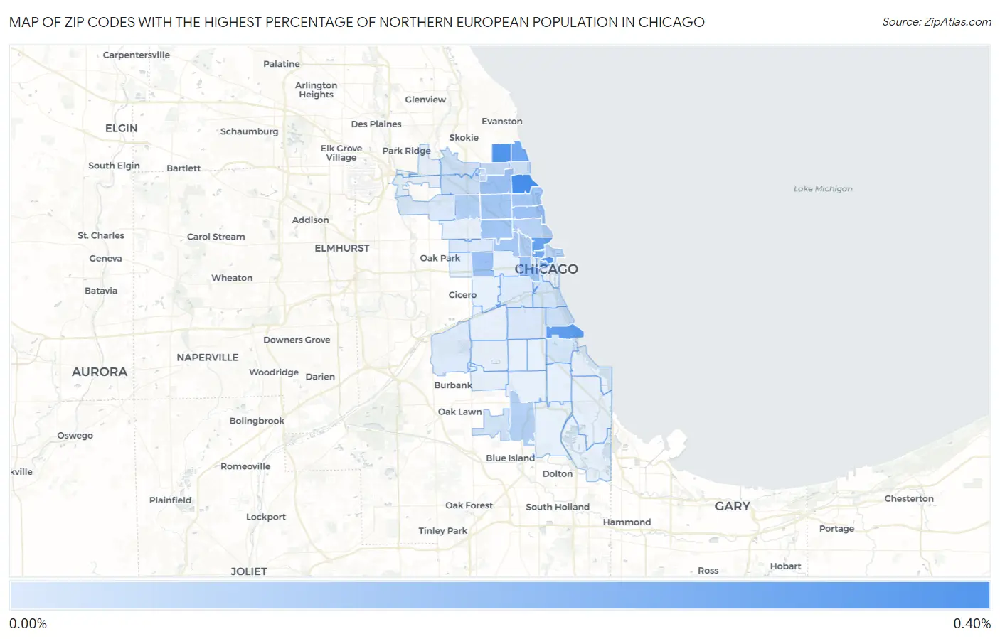 Zip Codes with the Highest Percentage of Northern European Population in Chicago Map