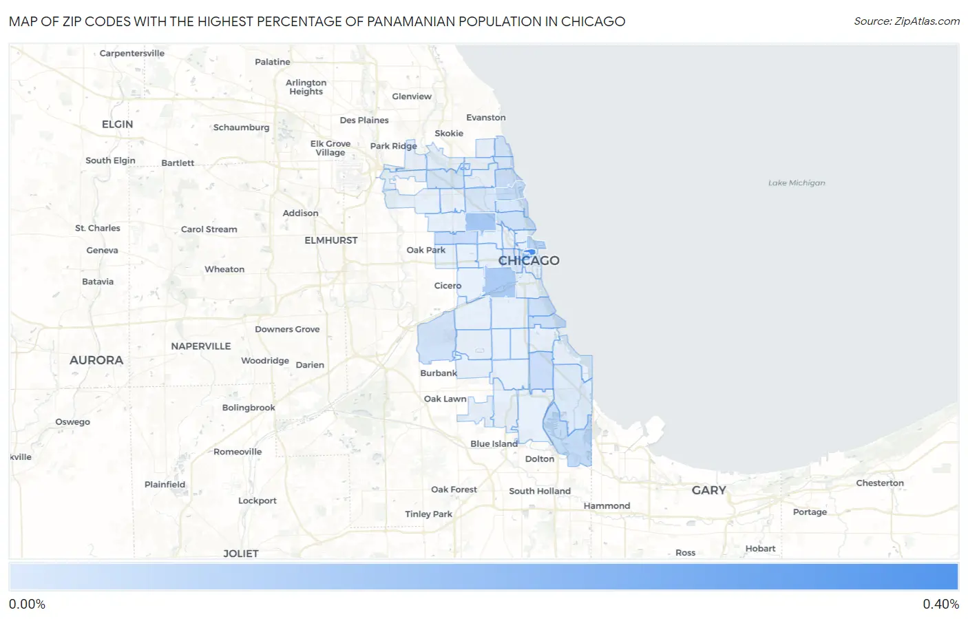 Zip Codes with the Highest Percentage of Panamanian Population in Chicago Map