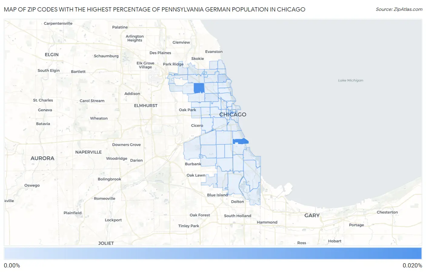 Zip Codes with the Highest Percentage of Pennsylvania German Population in Chicago Map