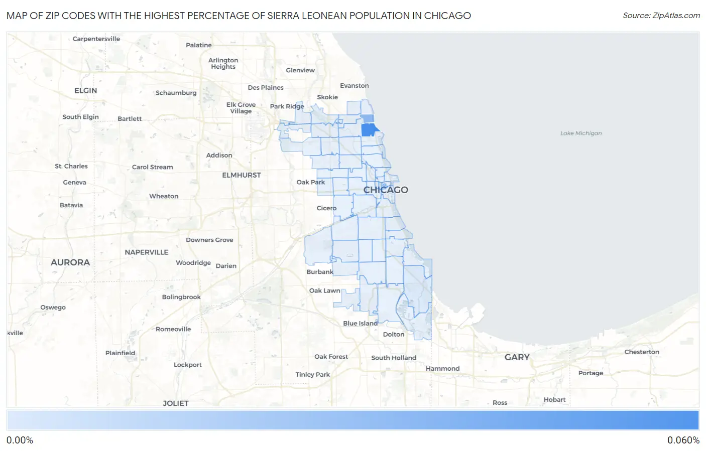 Zip Codes with the Highest Percentage of Sierra Leonean Population in Chicago Map