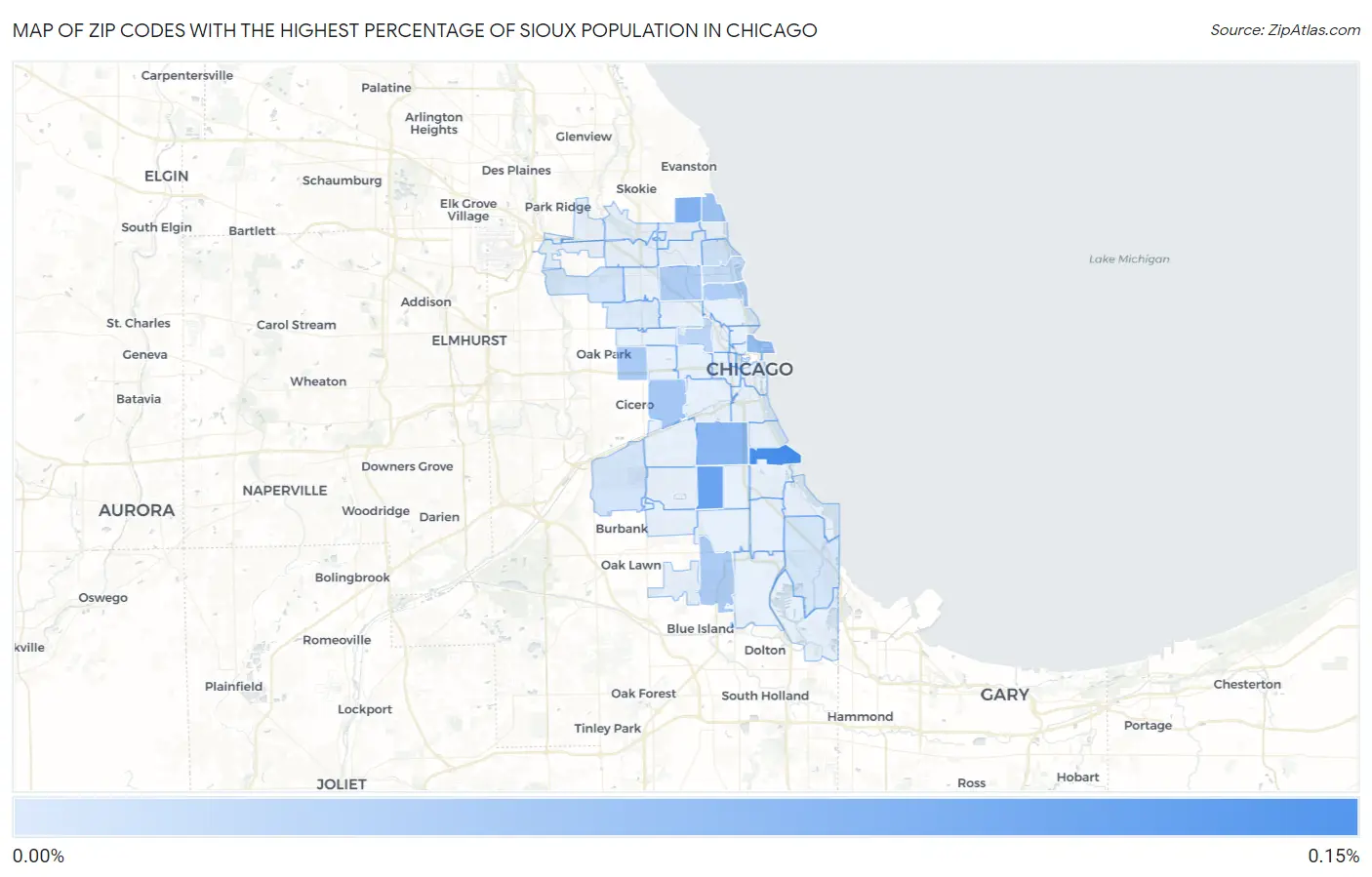 Zip Codes with the Highest Percentage of Sioux Population in Chicago Map