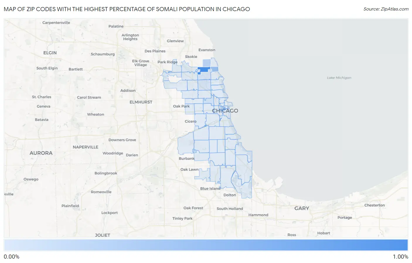 Zip Codes with the Highest Percentage of Somali Population in Chicago Map