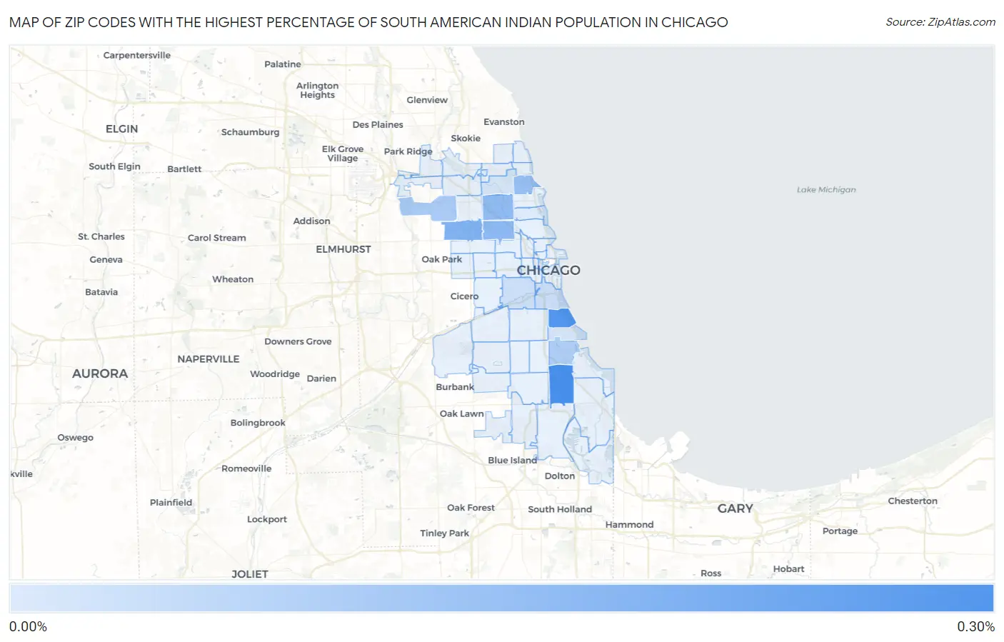 Zip Codes with the Highest Percentage of South American Indian Population in Chicago Map