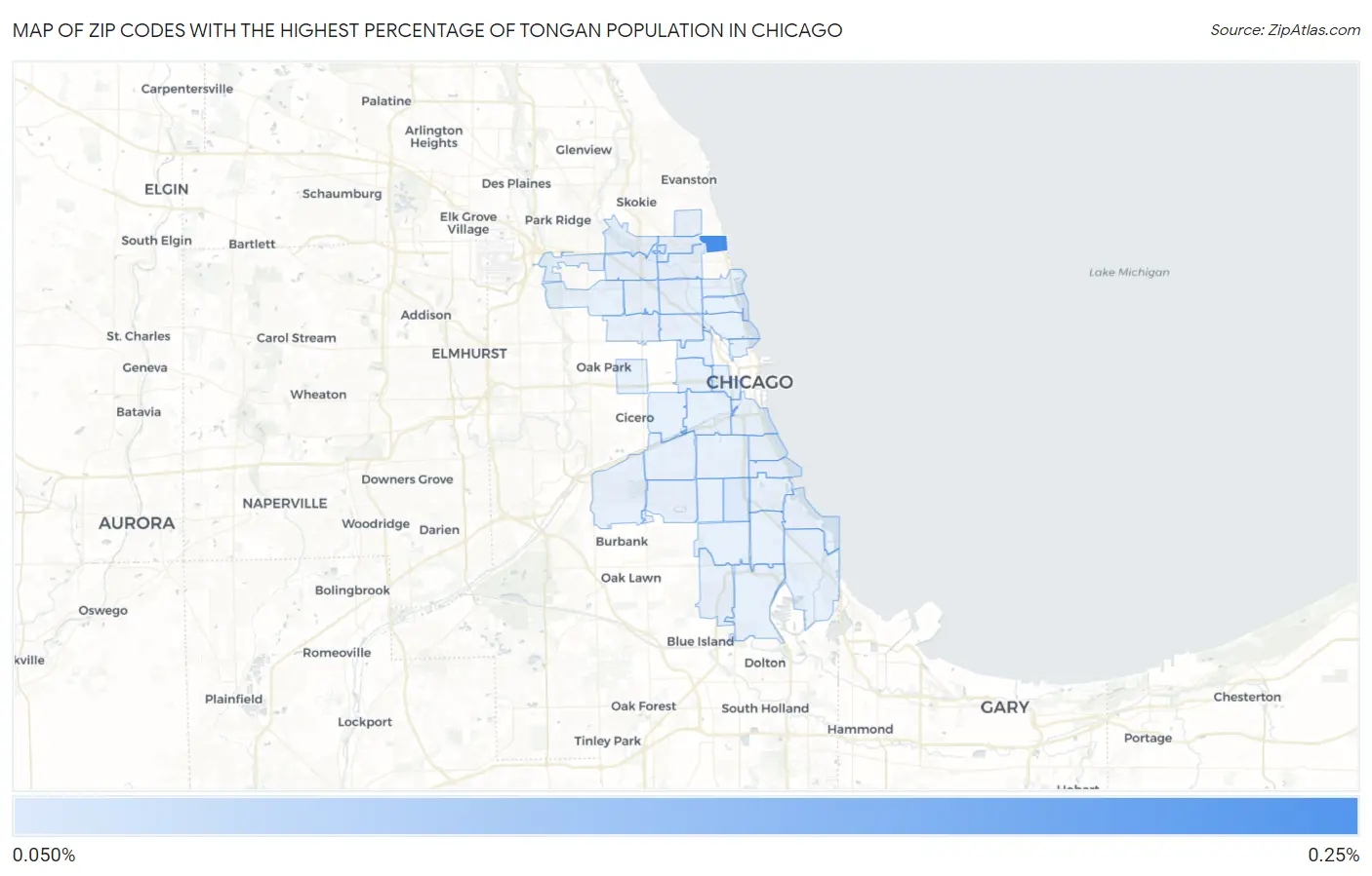 Zip Codes with the Highest Percentage of Tongan Population in Chicago Map