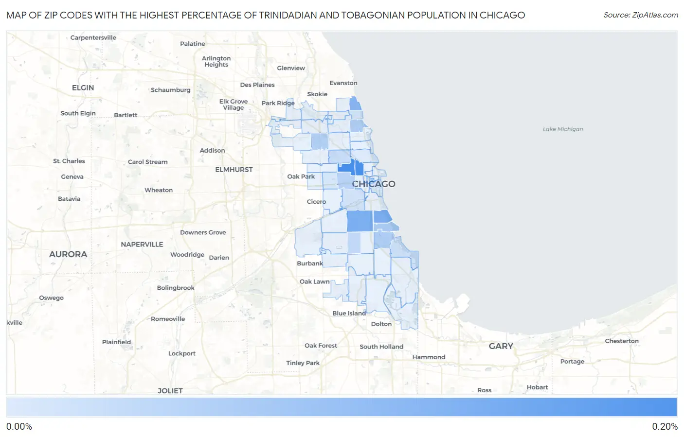 Zip Codes with the Highest Percentage of Trinidadian and Tobagonian Population in Chicago Map
