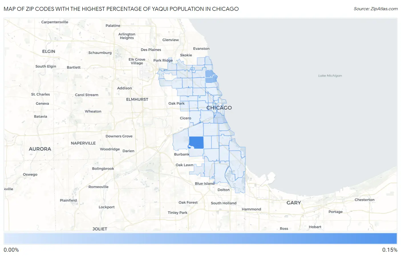 Zip Codes with the Highest Percentage of Yaqui Population in Chicago Map