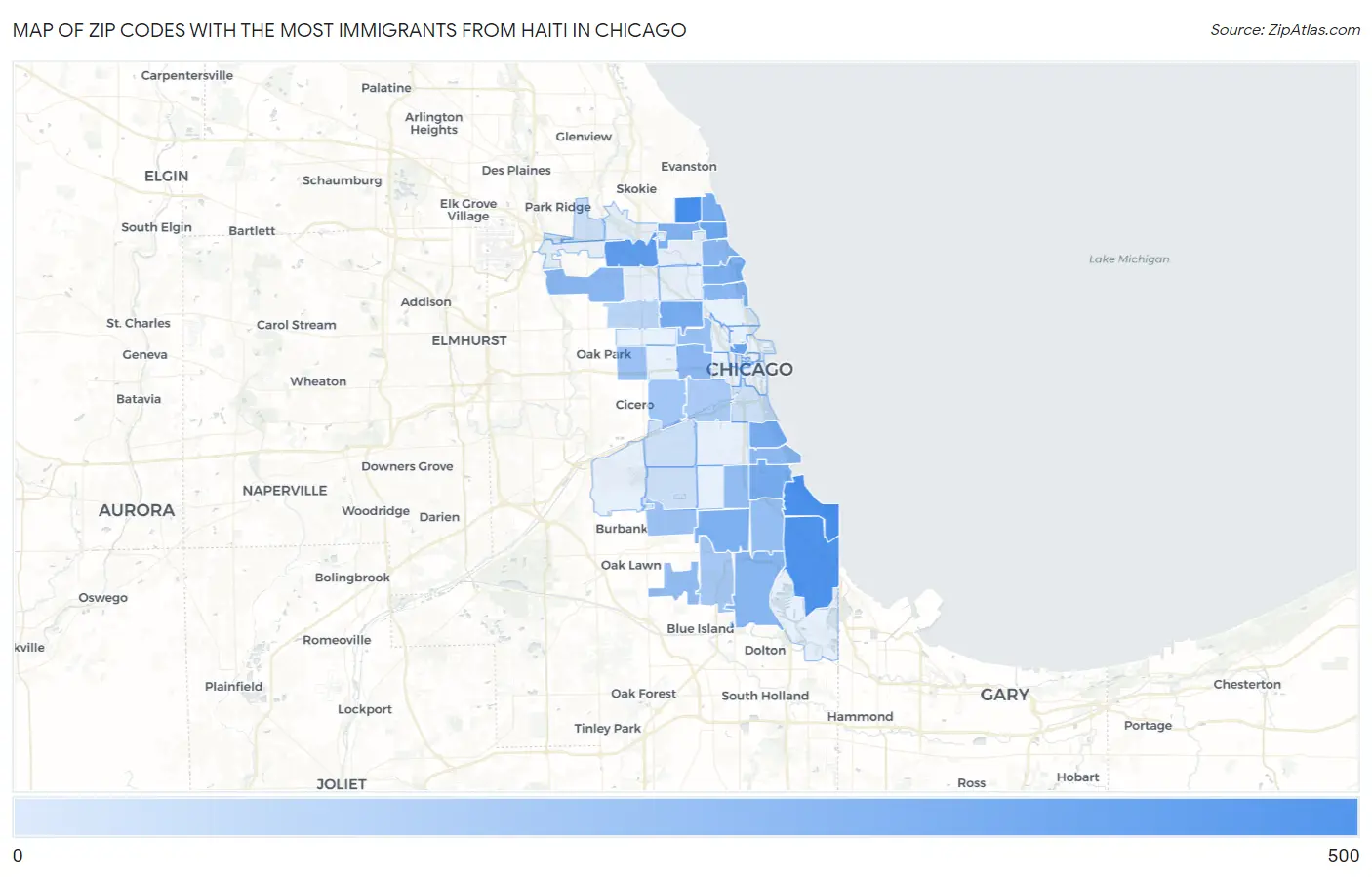 Zip Codes with the Most Immigrants from Haiti in Chicago Map