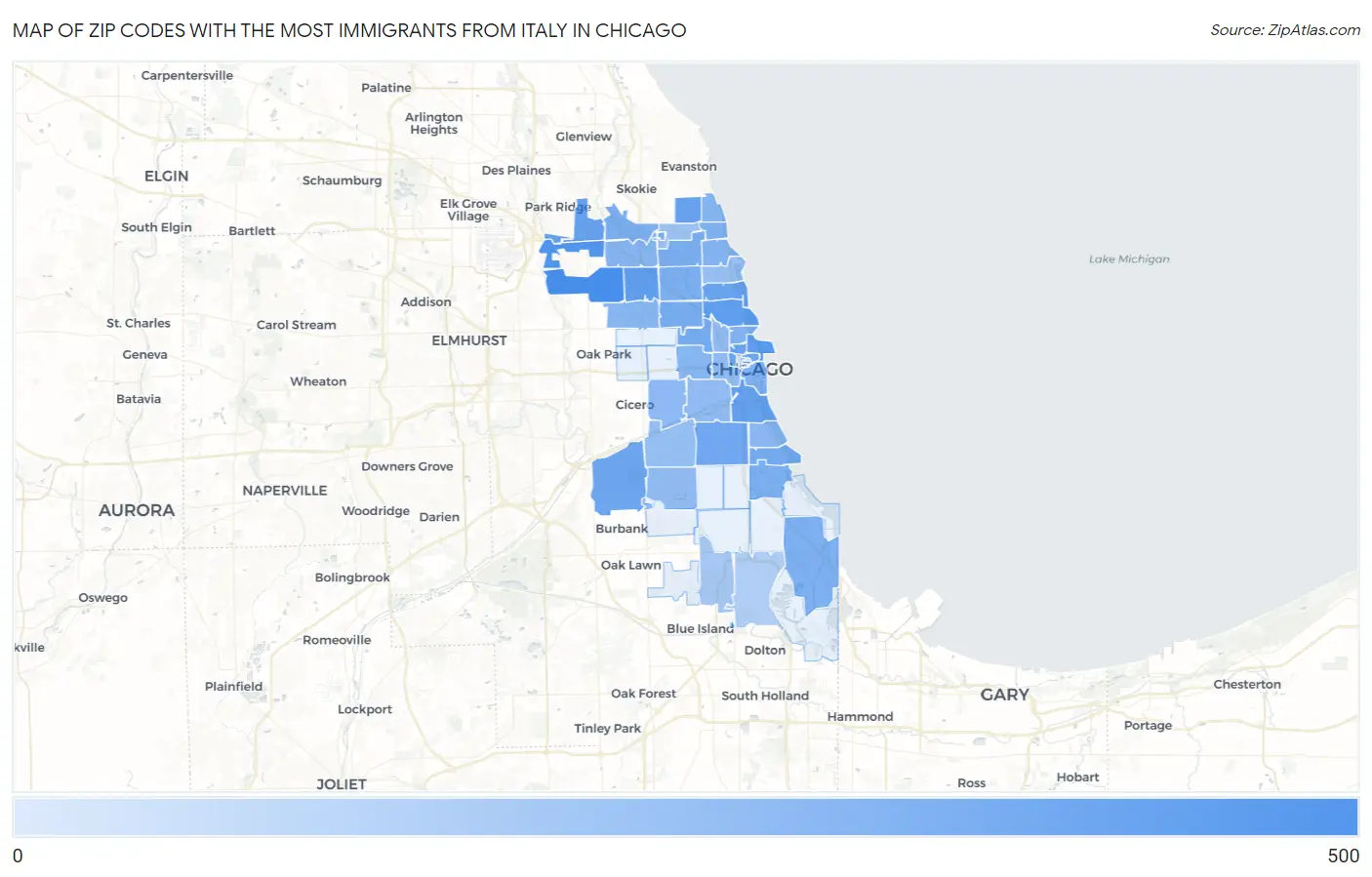 Zip Codes with the Most Immigrants from Italy in Chicago Map
