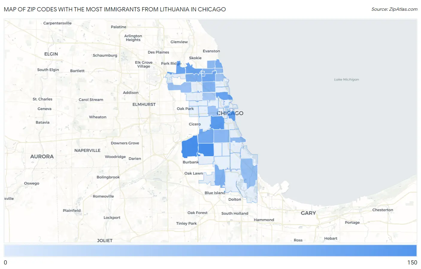 Zip Codes with the Most Immigrants from Lithuania in Chicago Map