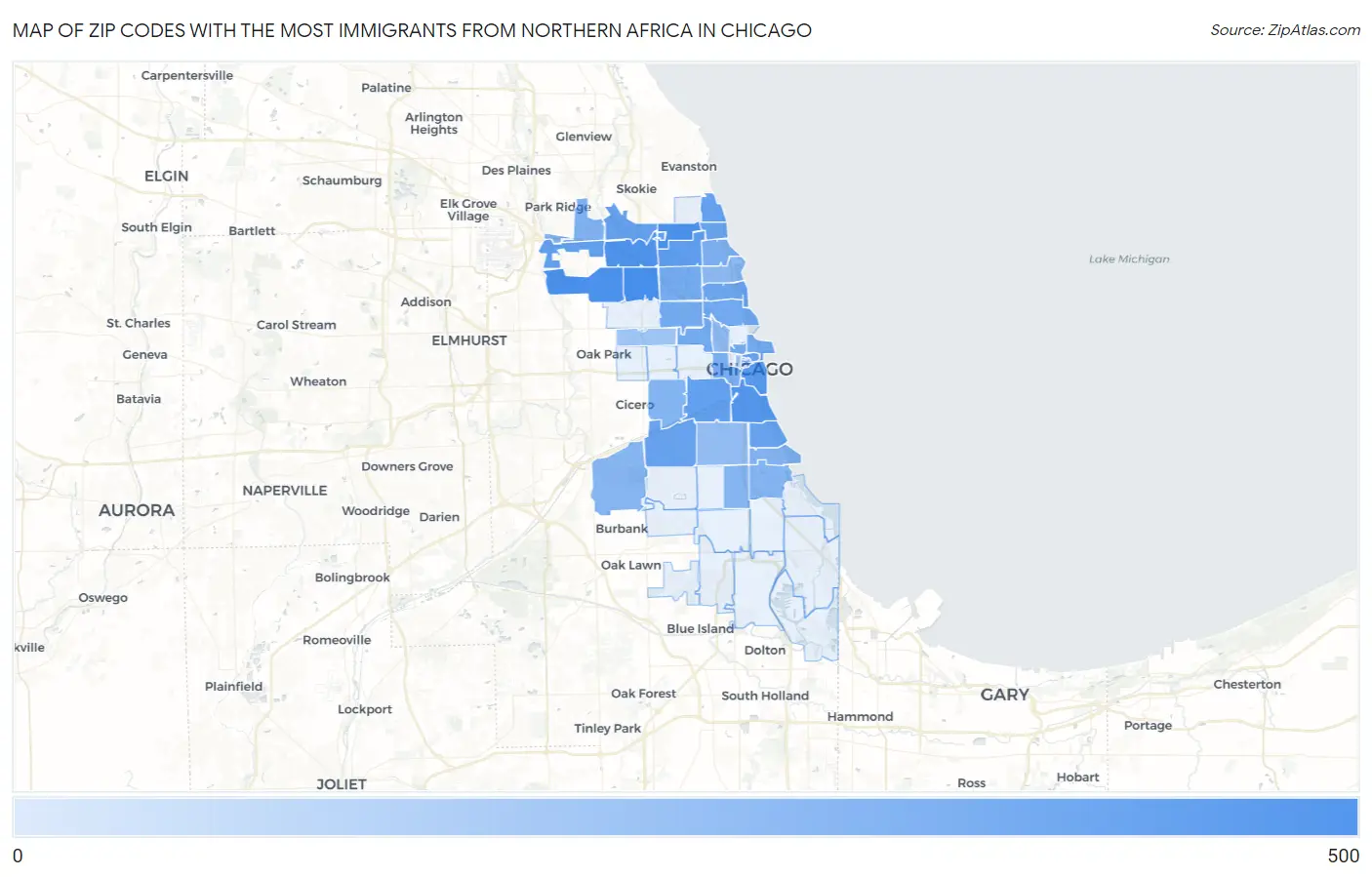 Zip Codes with the Most Immigrants from Northern Africa in Chicago Map
