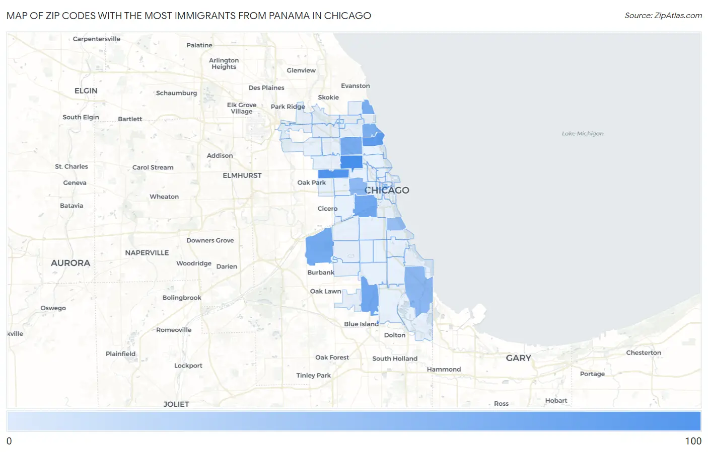 Zip Codes with the Most Immigrants from Panama in Chicago Map