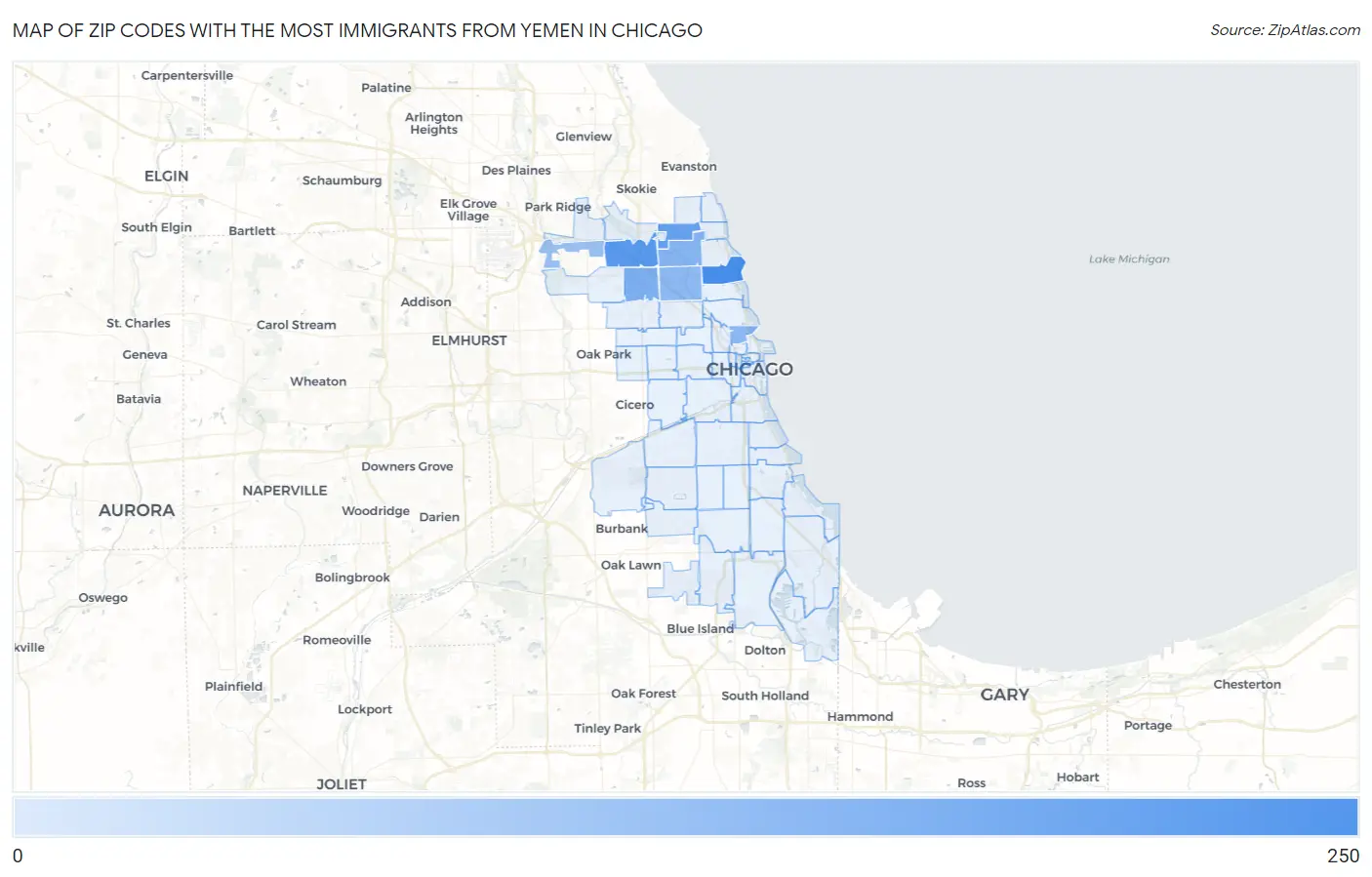 Zip Codes with the Most Immigrants from Yemen in Chicago Map
