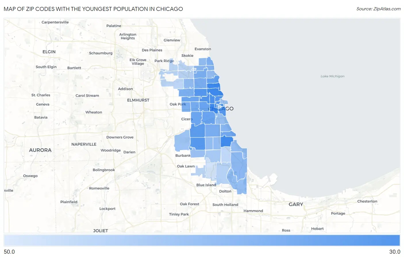 Zip Codes with the Youngest Population in Chicago Map