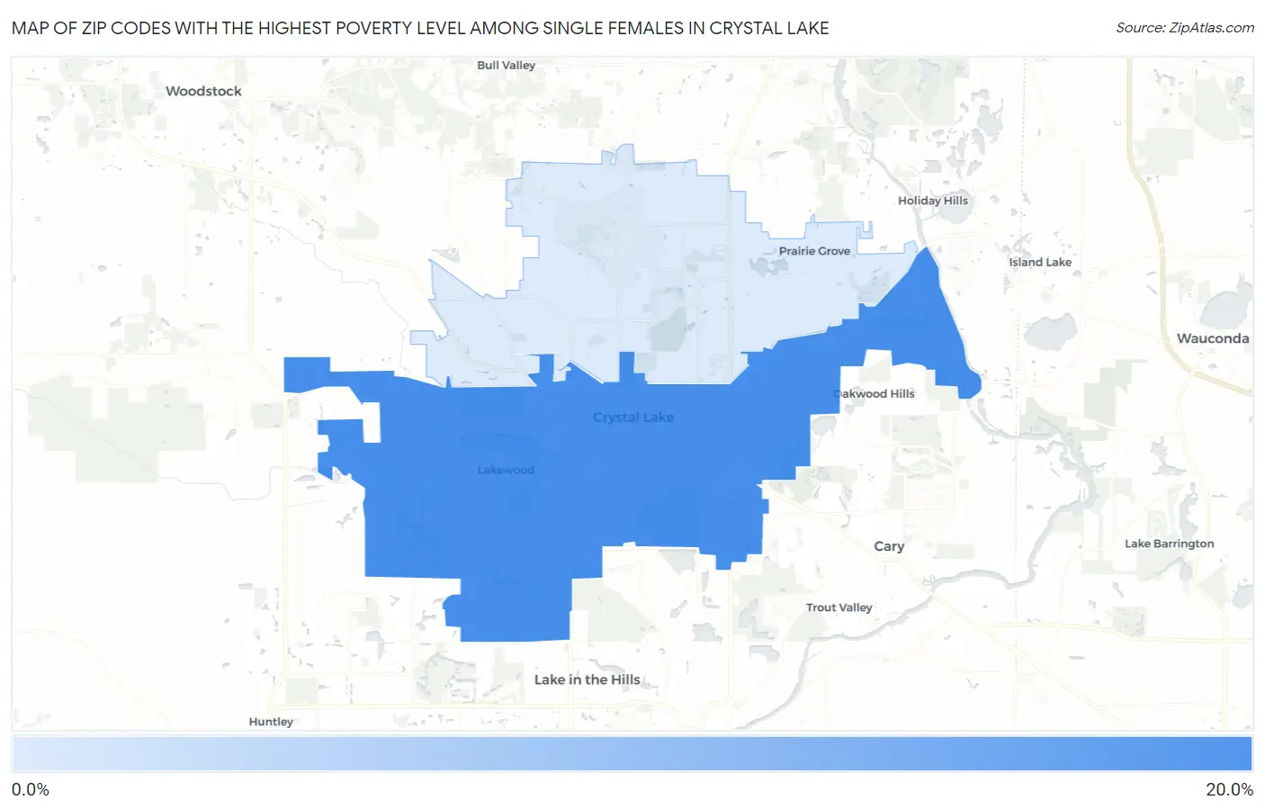 Zip Codes with the Highest Poverty Level Among Single Females in Crystal Lake Map