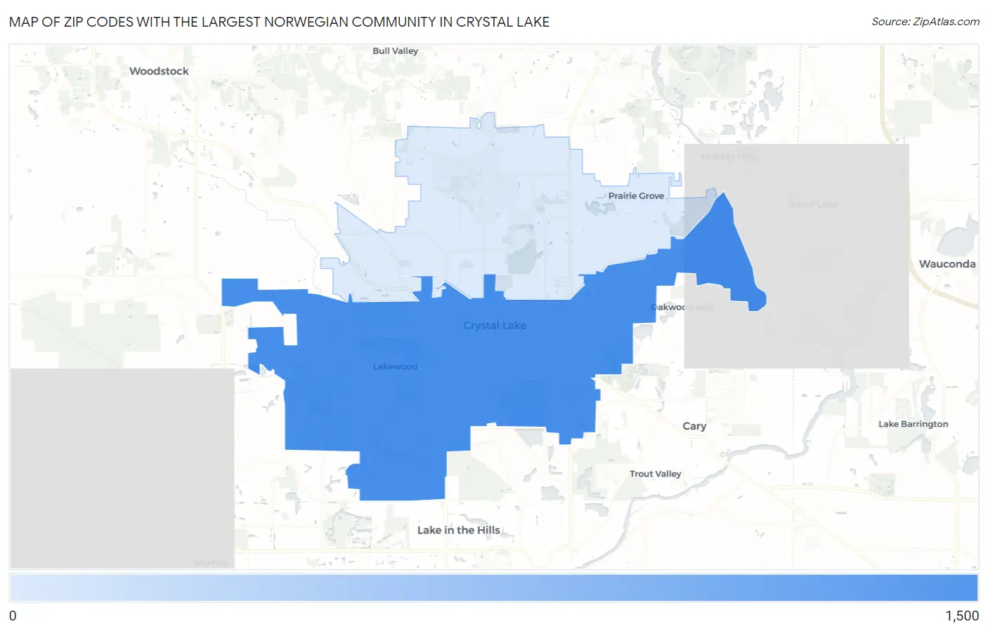 Zip Codes with the Largest Norwegian Community in Crystal Lake Map