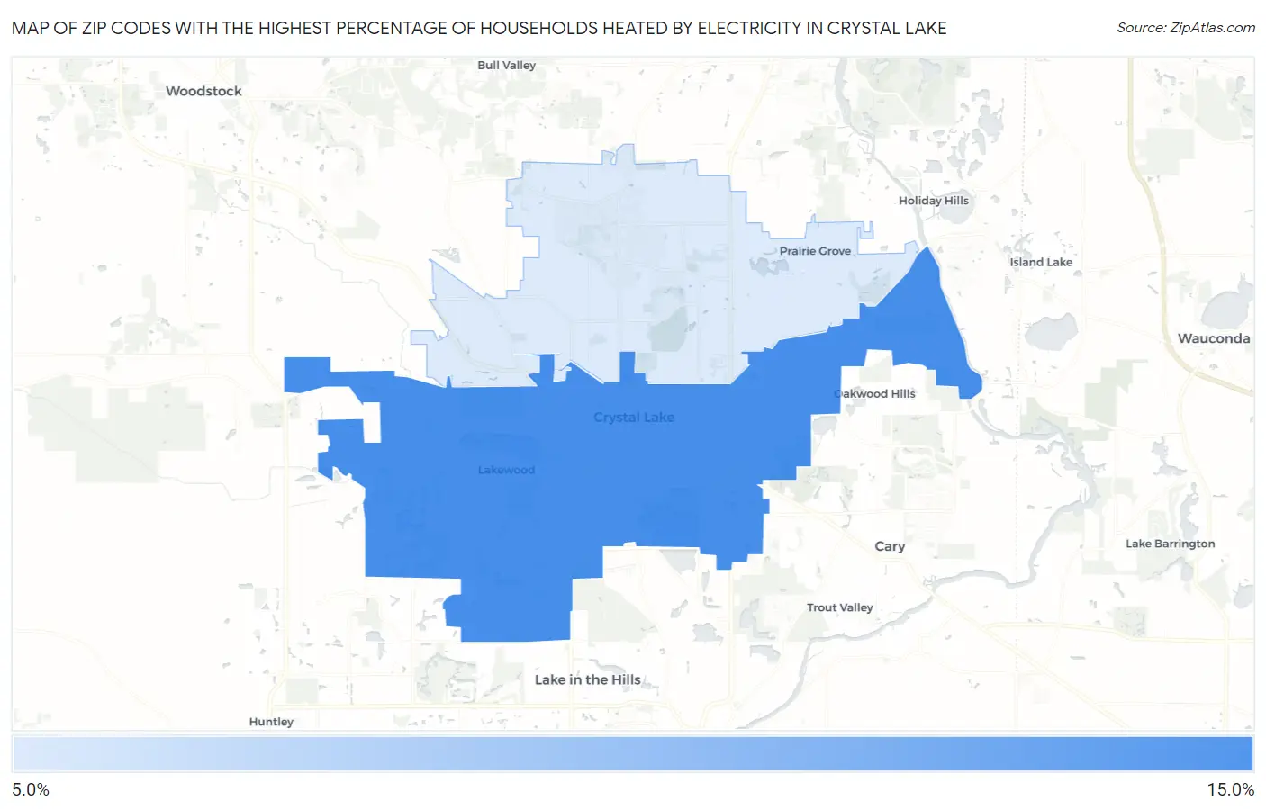 Zip Codes with the Highest Percentage of Households Heated by Electricity in Crystal Lake Map