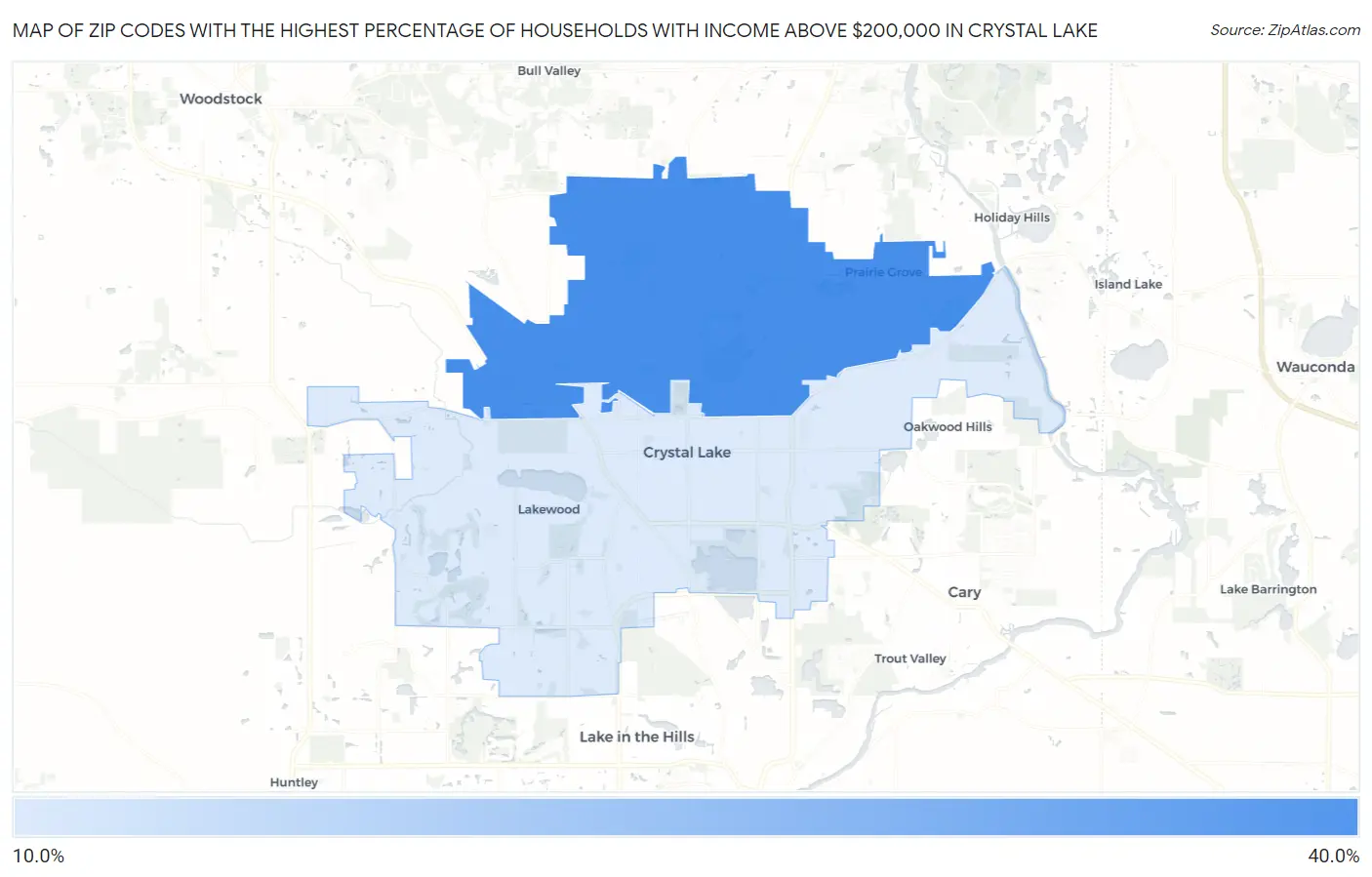 Zip Codes with the Highest Percentage of Households with Income Above $200,000 in Crystal Lake Map