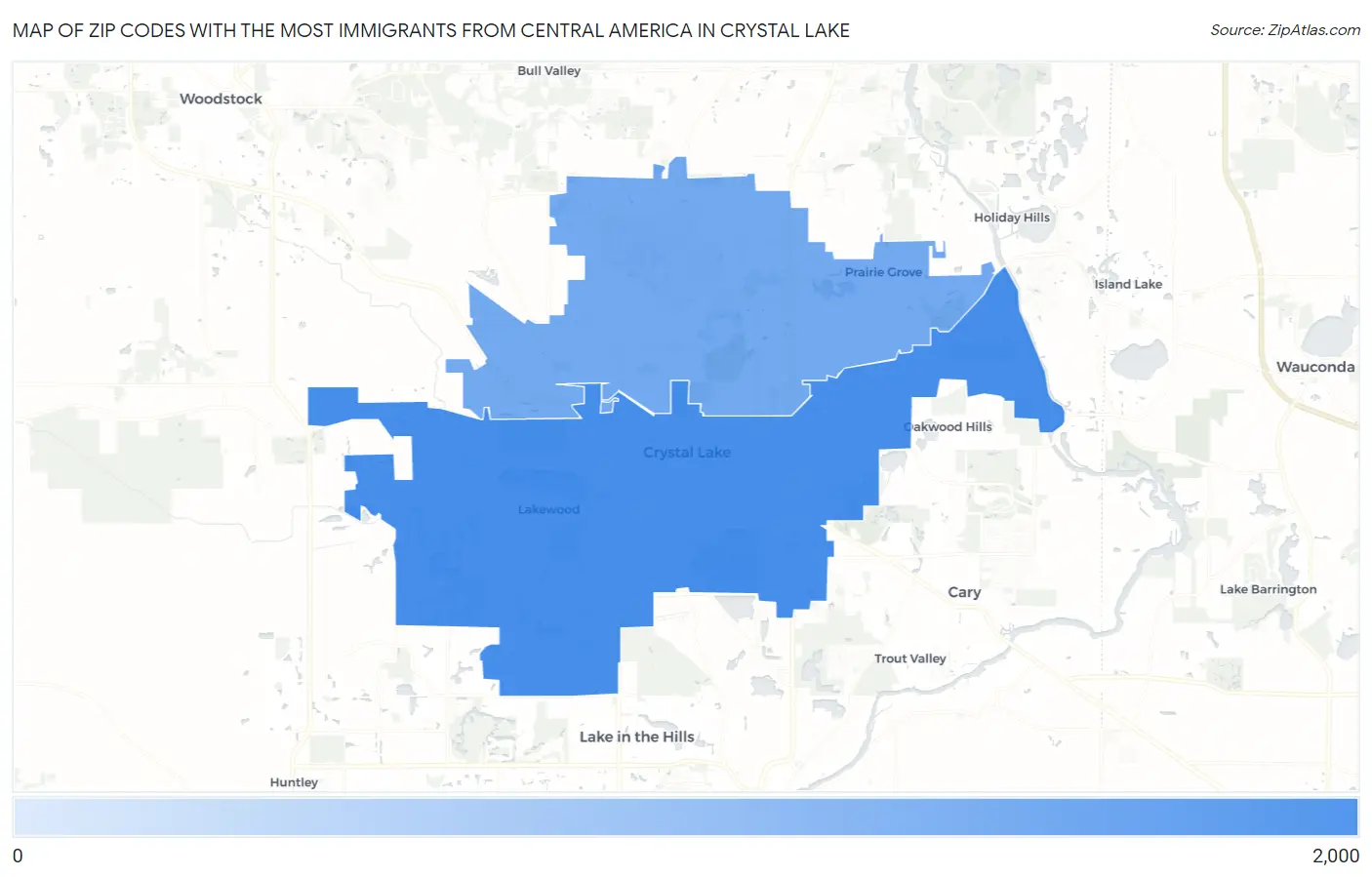 Zip Codes with the Most Immigrants from Central America in Crystal Lake Map
