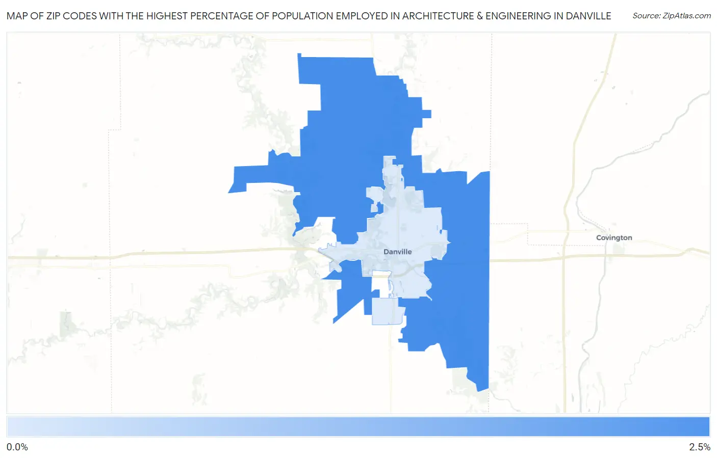 Zip Codes with the Highest Percentage of Population Employed in Architecture & Engineering in Danville Map