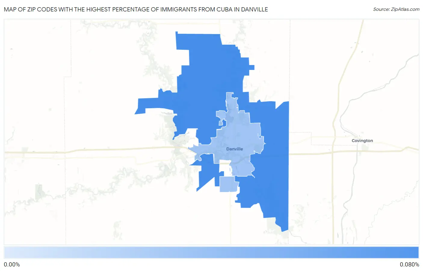 Zip Codes with the Highest Percentage of Immigrants from Cuba in Danville Map