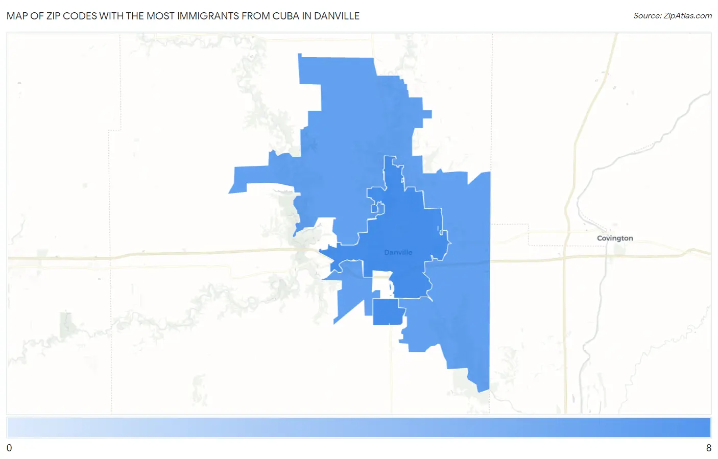 Zip Codes with the Most Immigrants from Cuba in Danville Map