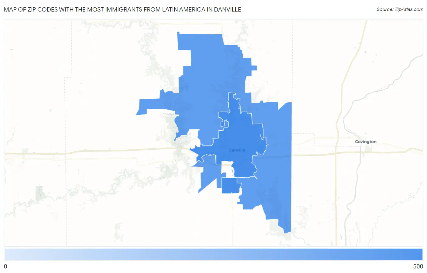 Zip Codes with the Most Immigrants from Latin America in Danville Map