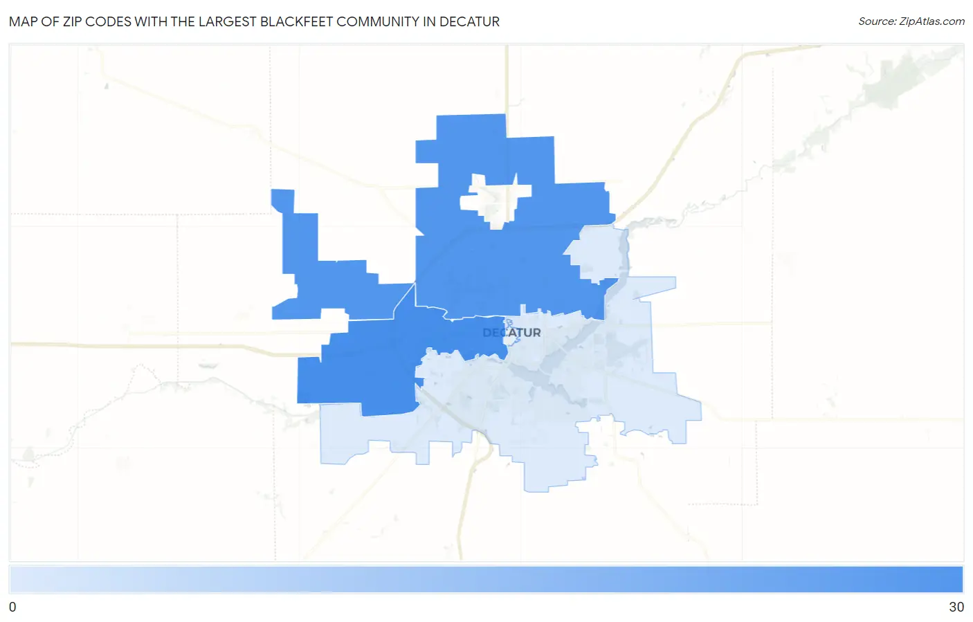 Zip Codes with the Largest Blackfeet Community in Decatur Map