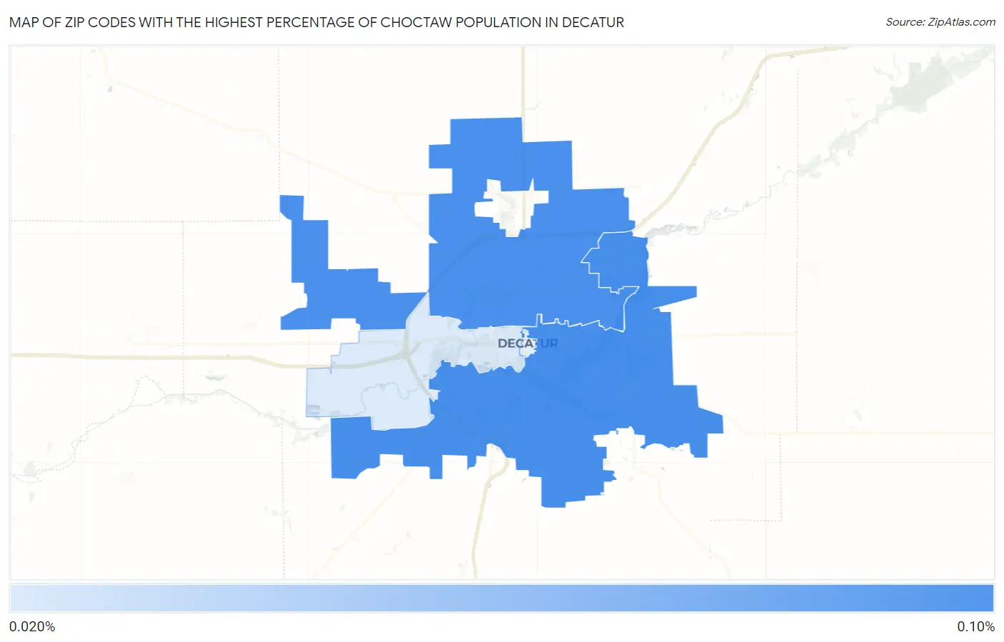 Zip Codes with the Highest Percentage of Choctaw Population in Decatur Map