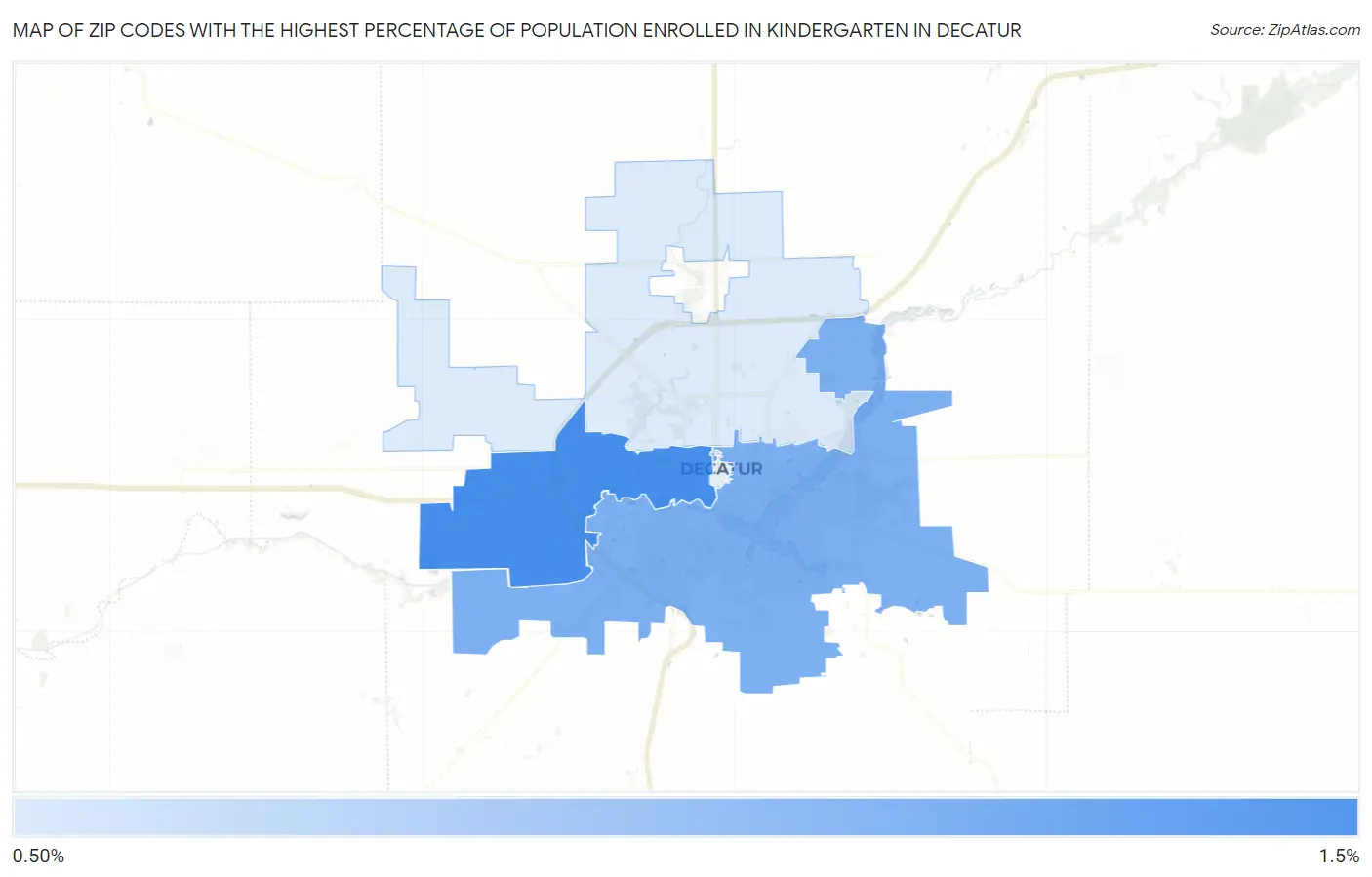 Zip Codes with the Highest Percentage of Population Enrolled in Kindergarten in Decatur Map