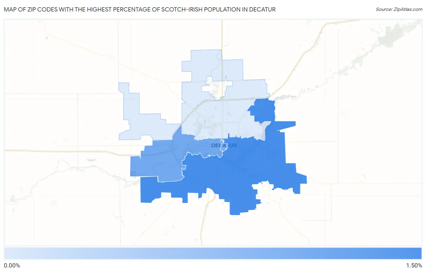 Zip Codes with the Highest Percentage of Scotch-Irish Population in Decatur Map