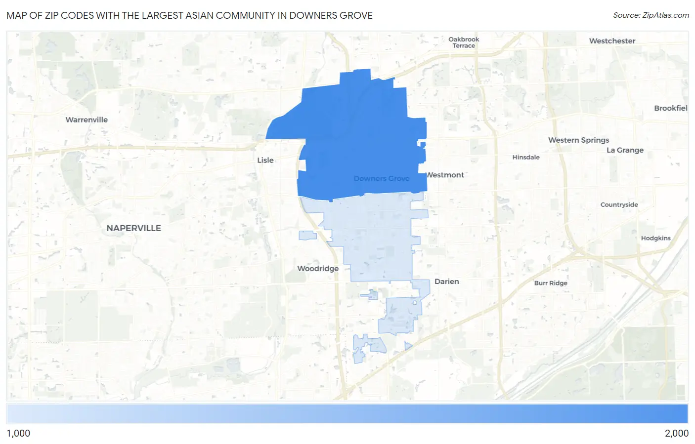 Zip Codes with the Largest Asian Community in Downers Grove Map