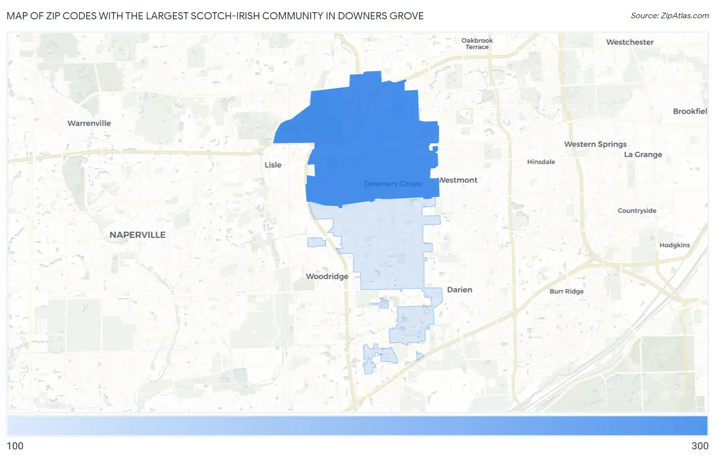 Zip Codes with the Largest Scotch-Irish Community in Downers Grove Map