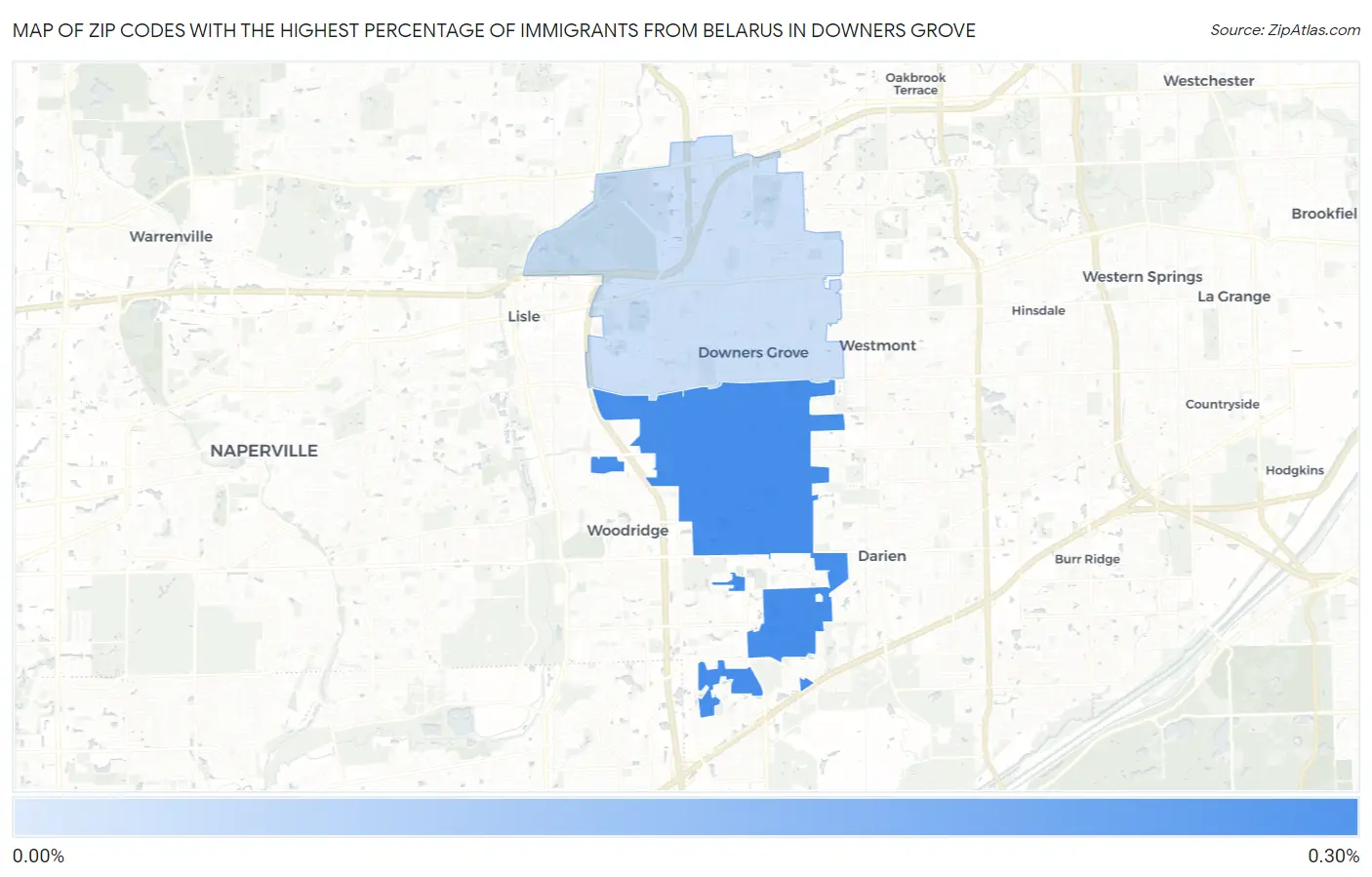 Zip Codes with the Highest Percentage of Immigrants from Belarus in Downers Grove Map