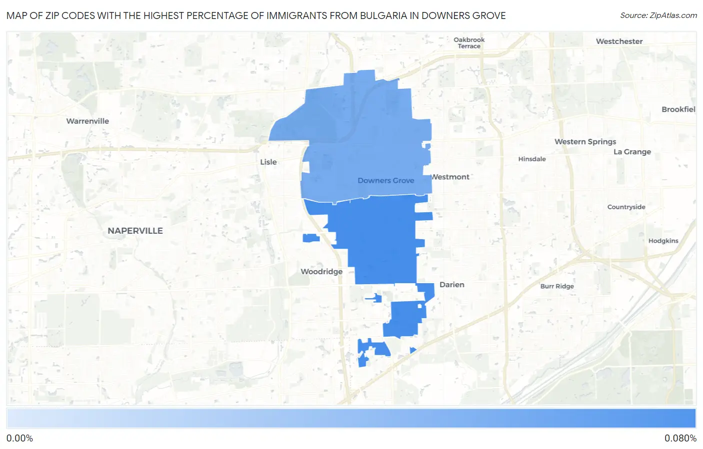 Zip Codes with the Highest Percentage of Immigrants from Bulgaria in Downers Grove Map