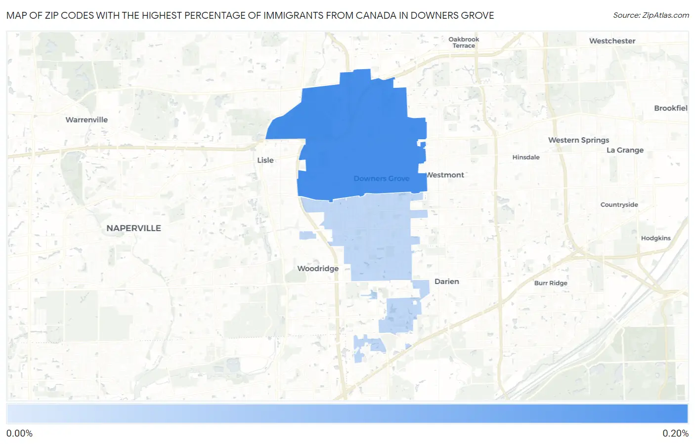 Zip Codes with the Highest Percentage of Immigrants from Canada in Downers Grove Map