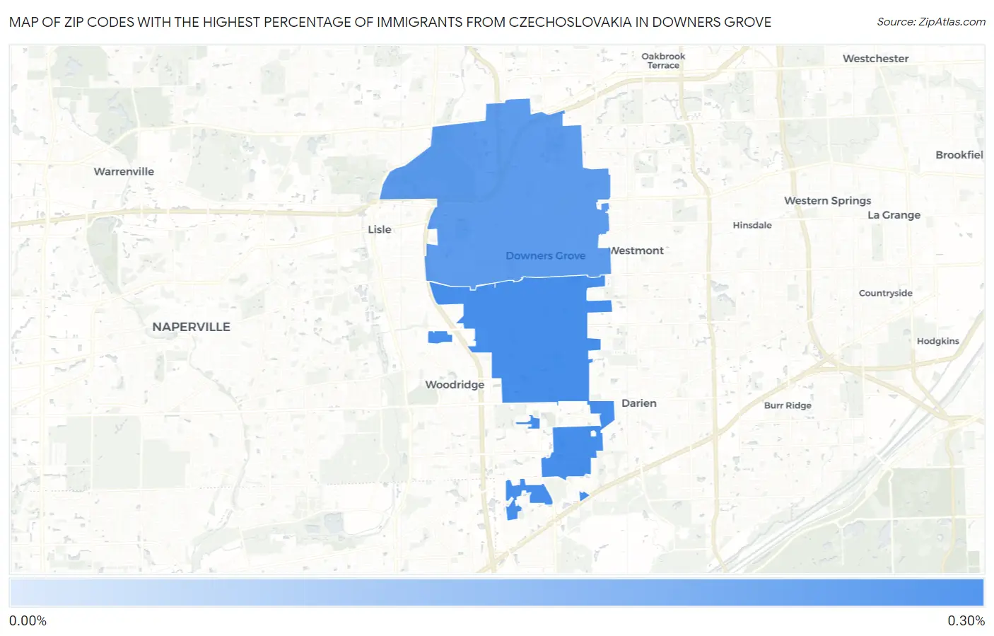 Zip Codes with the Highest Percentage of Immigrants from Czechoslovakia in Downers Grove Map