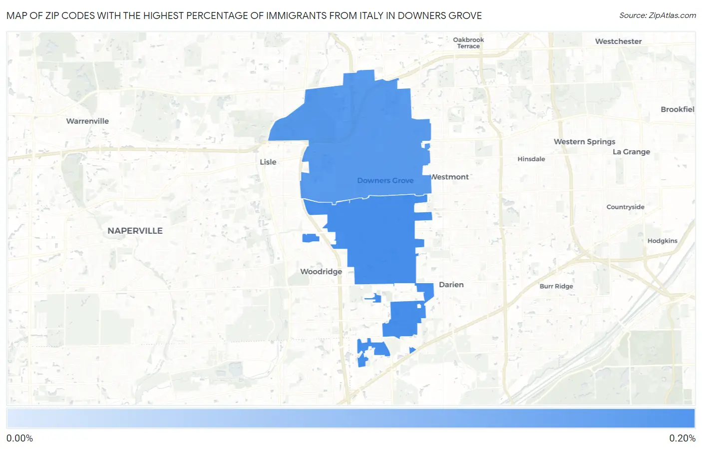 Zip Codes with the Highest Percentage of Immigrants from Italy in Downers Grove Map