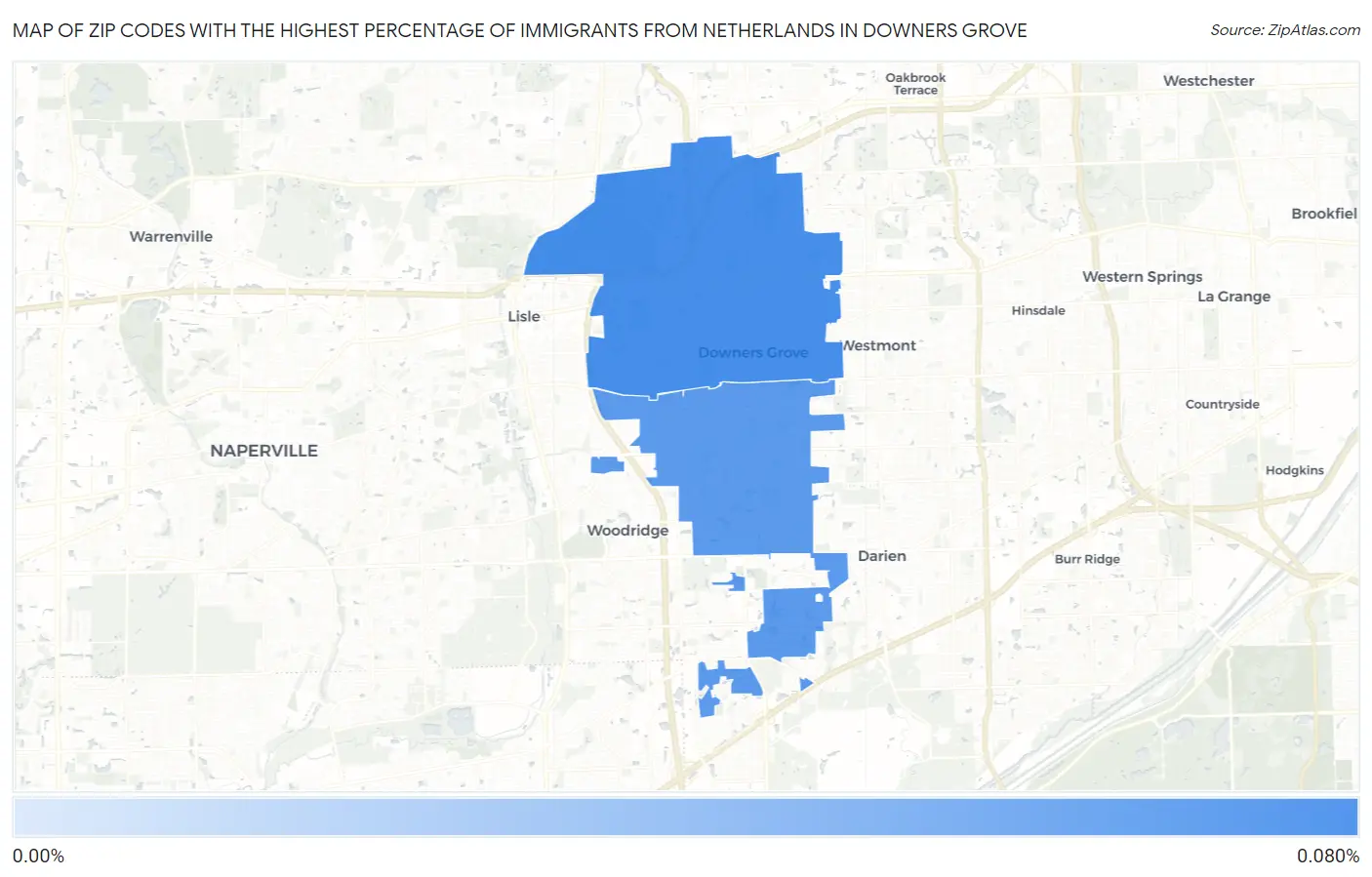 Zip Codes with the Highest Percentage of Immigrants from Netherlands in Downers Grove Map