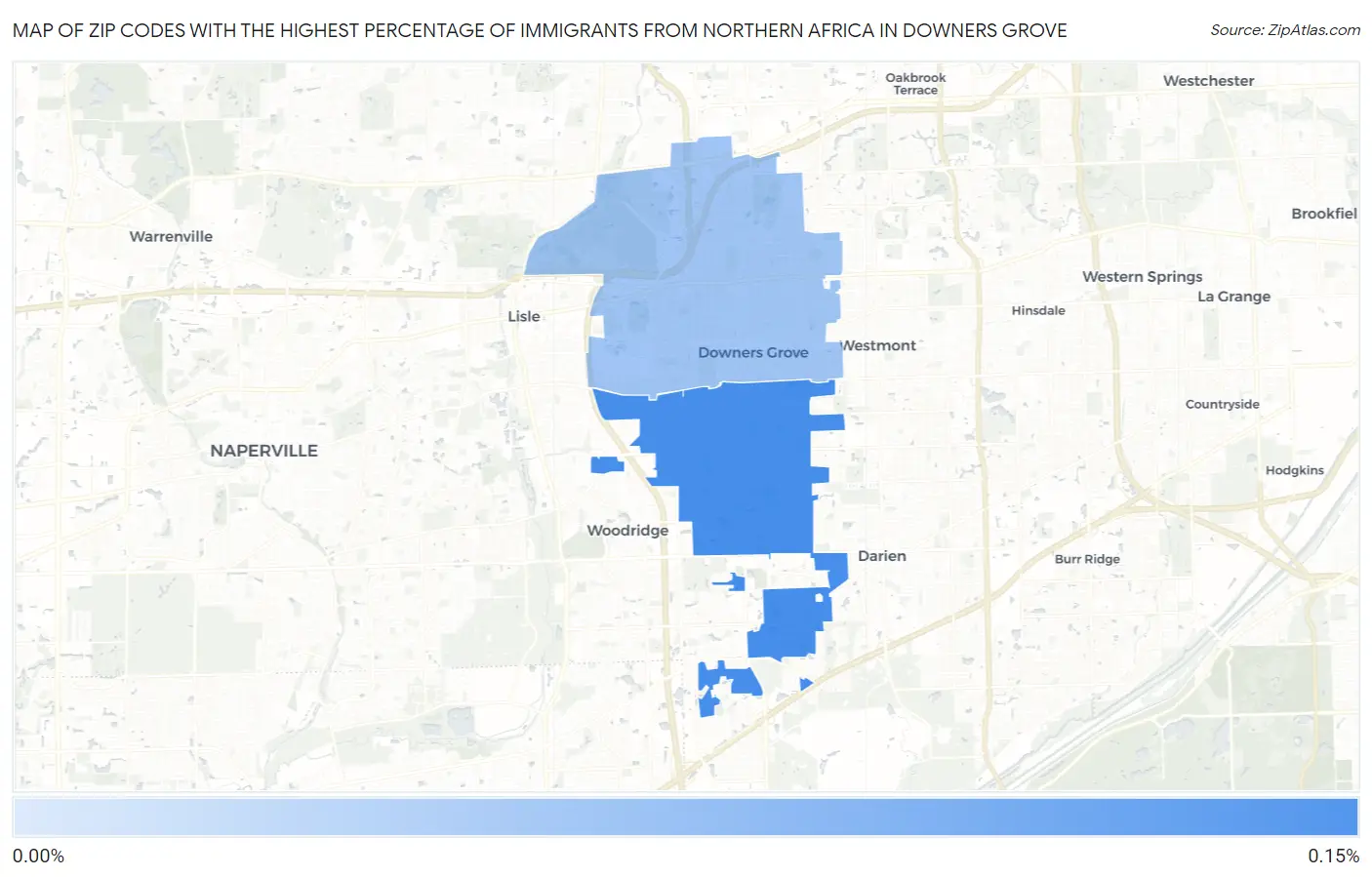 Zip Codes with the Highest Percentage of Immigrants from Northern Africa in Downers Grove Map