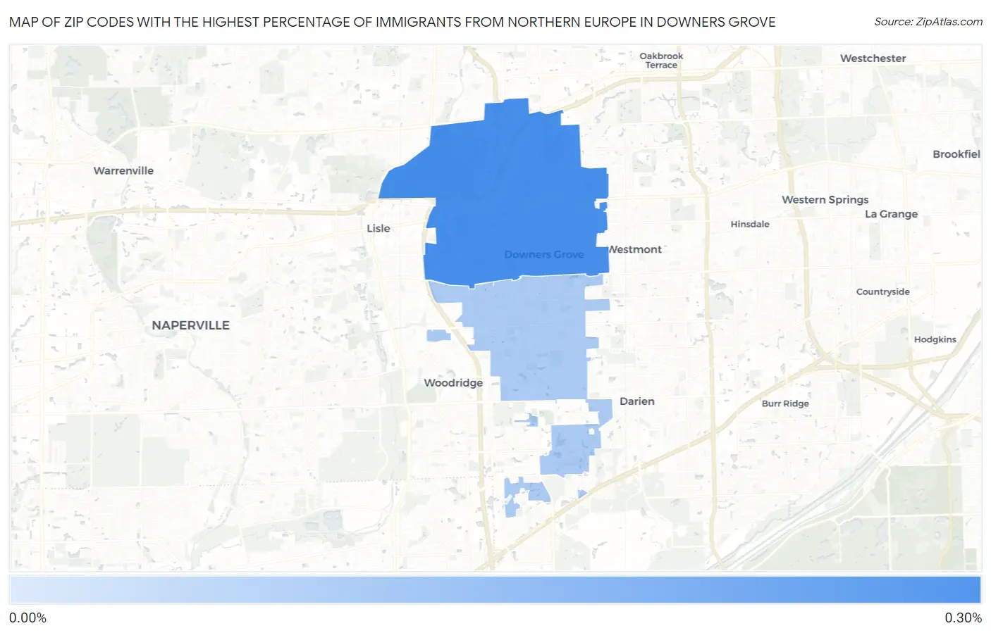 Zip Codes with the Highest Percentage of Immigrants from Northern Europe in Downers Grove Map
