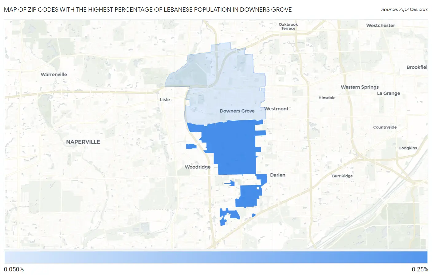 Zip Codes with the Highest Percentage of Lebanese Population in Downers Grove Map