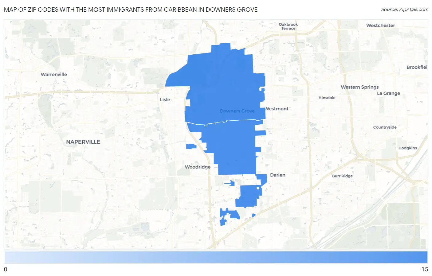 Zip Codes with the Most Immigrants from Caribbean in Downers Grove Map