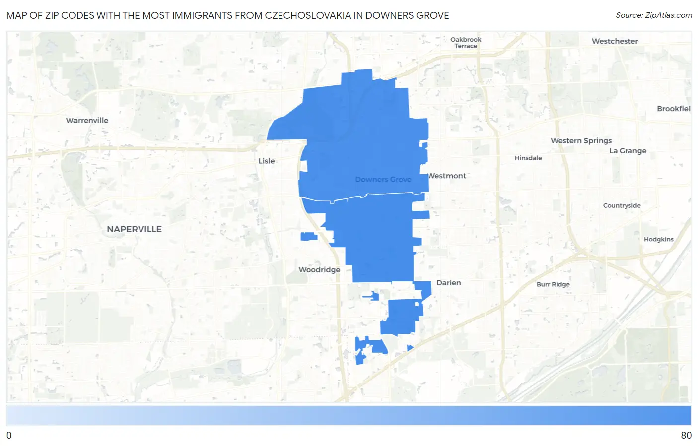 Zip Codes with the Most Immigrants from Czechoslovakia in Downers Grove Map
