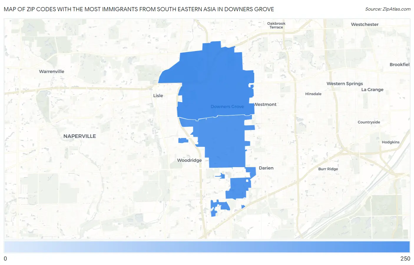 Zip Codes with the Most Immigrants from South Eastern Asia in Downers Grove Map
