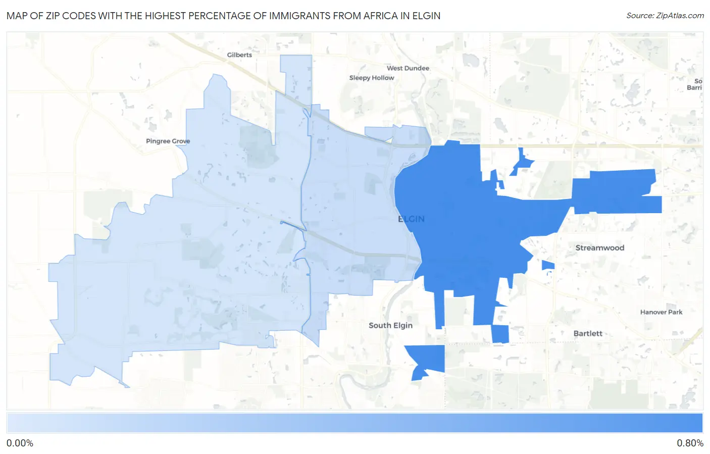 Zip Codes with the Highest Percentage of Immigrants from Africa in Elgin Map