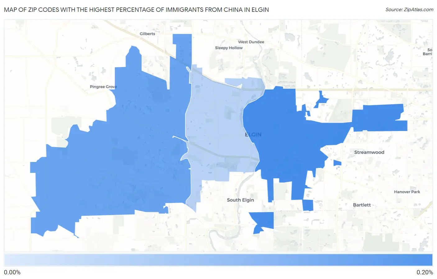 Zip Codes with the Highest Percentage of Immigrants from China in Elgin Map