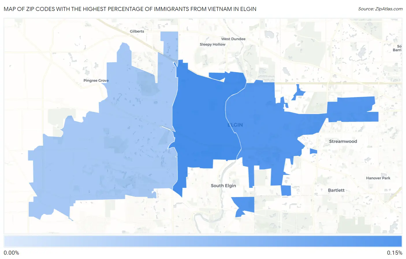 Zip Codes with the Highest Percentage of Immigrants from Vietnam in Elgin Map