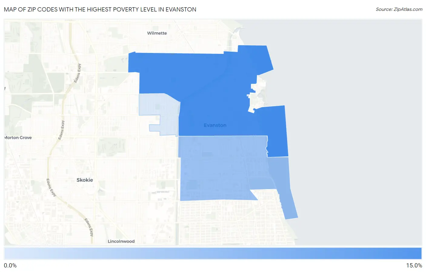 Zip Codes with the Highest Poverty Level in Evanston Map